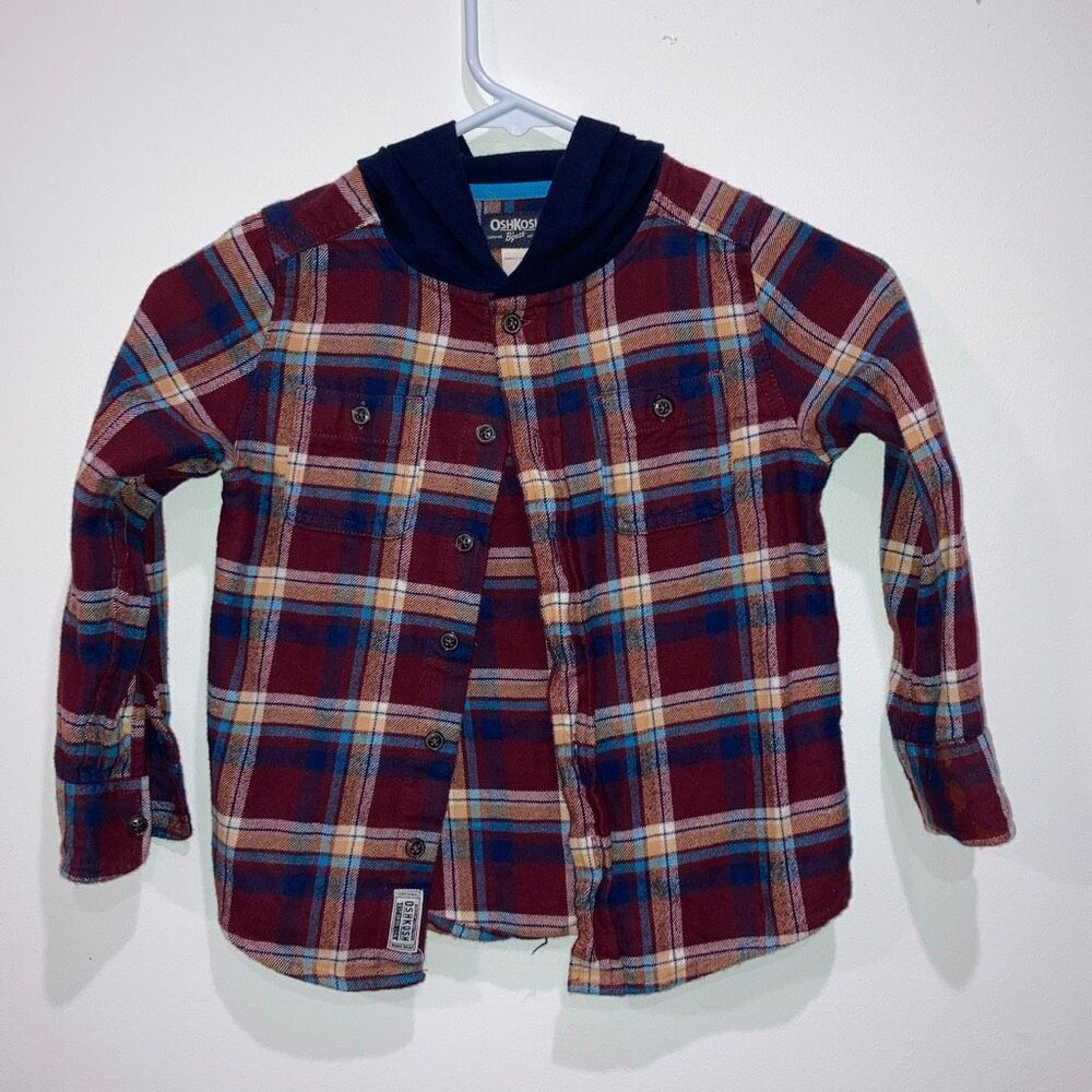 Osh Kosh B’Gosh Boys Hooded Flannel Shirt size 5